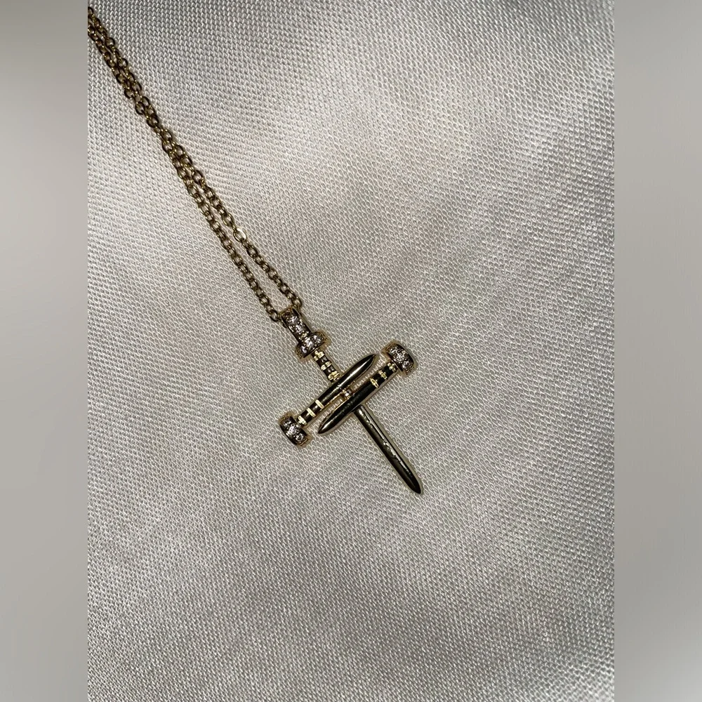 Gold-Plated Nailed Cross Pendant Necklace